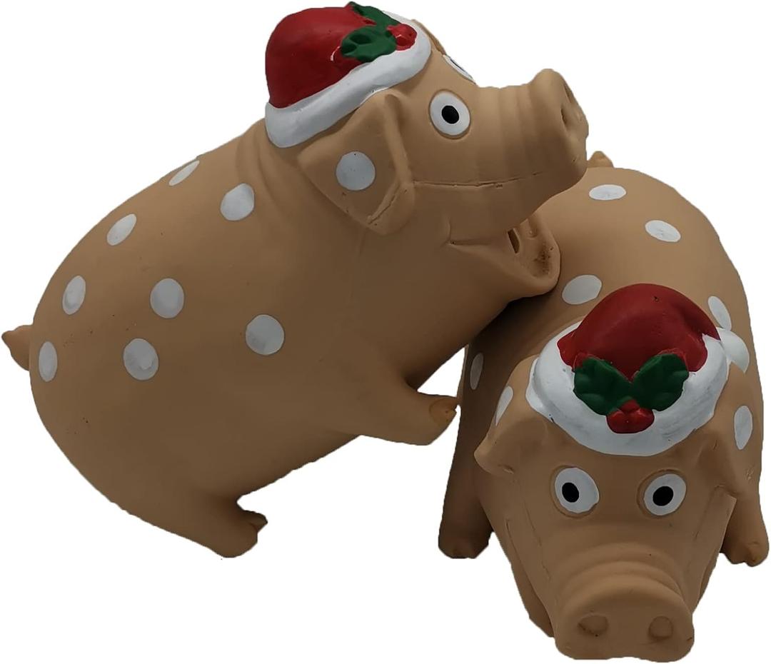 2 Pack Christmas Pig Dog Toys for Interactive Dogs Latex Squeaky Santa Toy Pet Gift for Medium Large Dogs