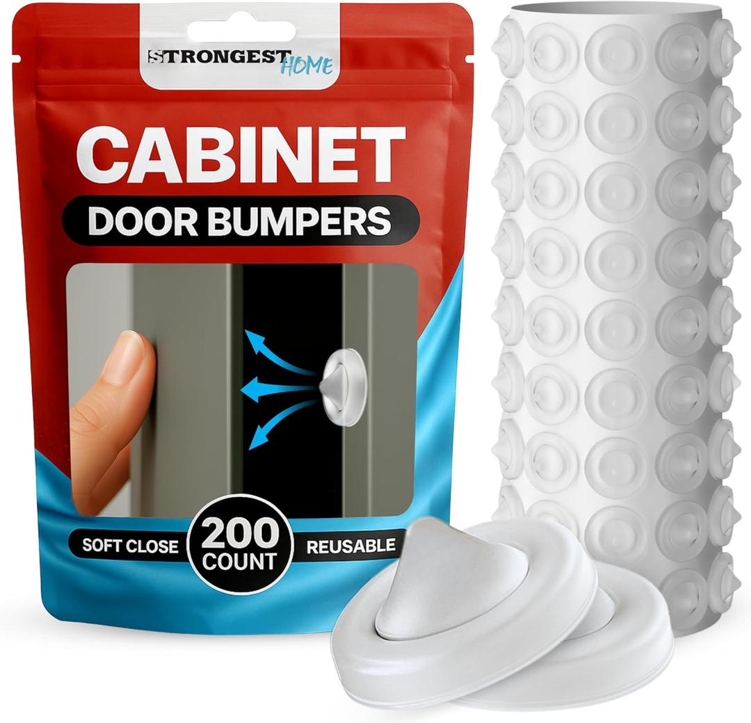 Strongest Home Cabinet Door Bumpers  200 Pack Clear Rubber Bumpers Self-Adhesive for Cabinets, Drawers & Furniture  Soft Cabinet Stoppers for Quiet Close & Surface Protection  0.5" x 0.2"