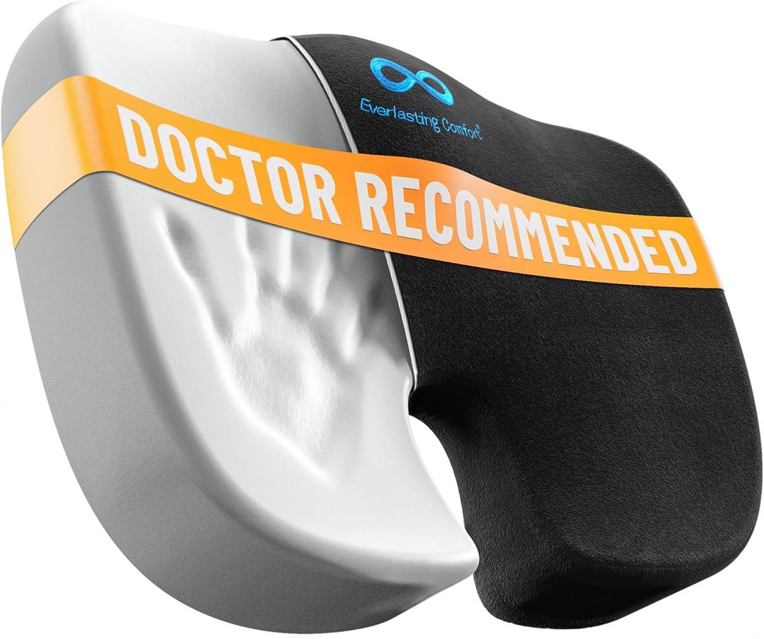 Everlasting Comfort Doctor Recommended Memory Foam Seat Cushion for Office Chairs & Car Seat - Ergonomic Office Desk Accessories for Tailbone Pain Relief, Sciatica & Back Support (Black Executive)