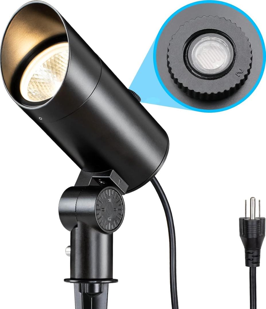SUNVIE 30W Spot Lights Outdoor 120V Dusk to Dawn Outdoor LED Spotlight Plug in with Photocell Sensor 3000K Waterproof Bright Flag Pole Light for Yard Tree Garden Landscape Lighting with Stake 6FT Cord