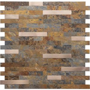 STICKGOO Peel and Stick Backsplash, PVC Wall Tiles Stick on Backsplash for Kitchen(1 Sheet, Rust Brown with Metal Gold)