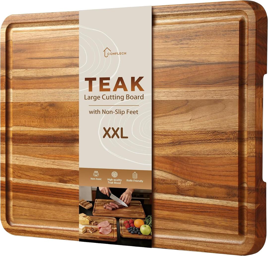 XXLarge Teak Cutting Board Non Toxic Wood Chopping Board Wooden Bamboo Charbuterie Butcher Block Heavy Duty Non Slip Teak Wood Cutting Board for Kitchen, 20"L x 14"W