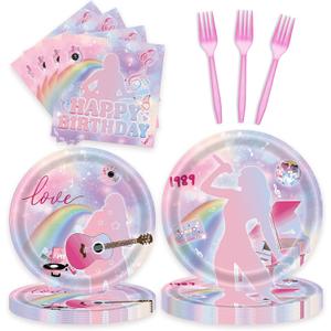 96 Pcs Birthday Plates and Napkins Party Supplies - Disposable Forks Paper Dessert Tableware Guitar Cartoon Decorations Table Dinnerware Favors Set, Serves 24(Guitar)