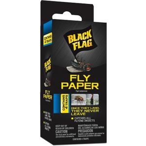 Black Flag Fly Paper, Insect Trap, Ready-to-Use, 4-Count, 24 pack