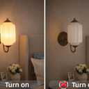 Vintage White Milk Glass Wall Sconce, Antique Gold Brass Finish, E12 LED Bulb Included, Farmhouse Wall Lighting Fixture for Bathroom Vanity, Bedroom, Hallway, Entryway(White), 12.5IN x 5.5IN