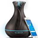 Smart WiFi Wireless Essential Oil Aromatherapy 400ml Ultrasonic Diffuser & Humidifier with Alexa & Google Home Phone App & Voice Control - LED & Timer Settings Dark Brown