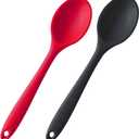 W WBLD Silicone Nonstick Mixing Spoons Set 2, High Heat Resistant, Hygienic Design Cooking Baking Spoons Set for Stirring, Mixing and Serving,Red and Black with Color Box