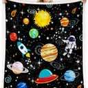 Outer Space Blanket for Boys - Constellation Solar System Fleece Ultra Soft Galaxy Rocket Planet Kids Gift for Birthday, Bed, Couch, Sofa, Living Room Decor