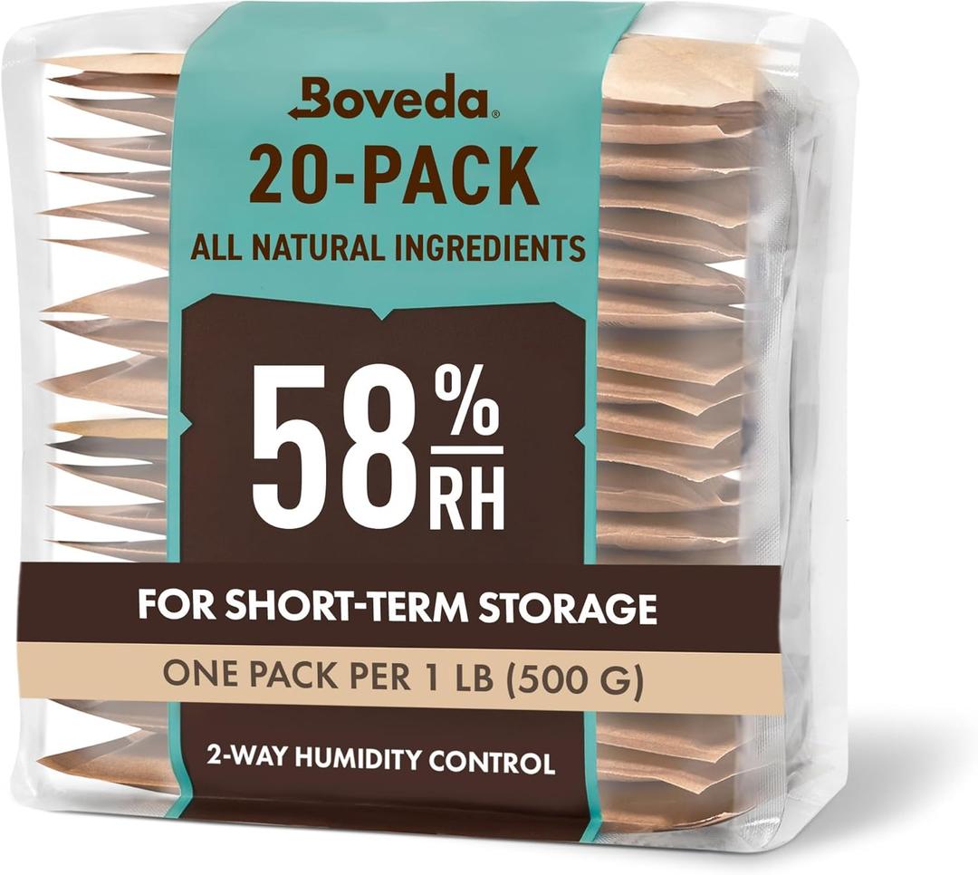 Boveda 58% Two-Way Humidity Control Packs For Storing 1 lb  Size 67  20 Pack  Moisture Absorbers for Storage Containers  Humidifier Packs  Hydration Packets in Resealable Bag (KeepFresh 58%RH)