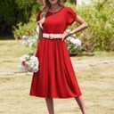 HOTOUCH Women's Summer A-Line Midi Dresses 2026 Casual Floral Short Sleeve T-Shirt Dress Flowy Beach Sundress with Pockets (Red)