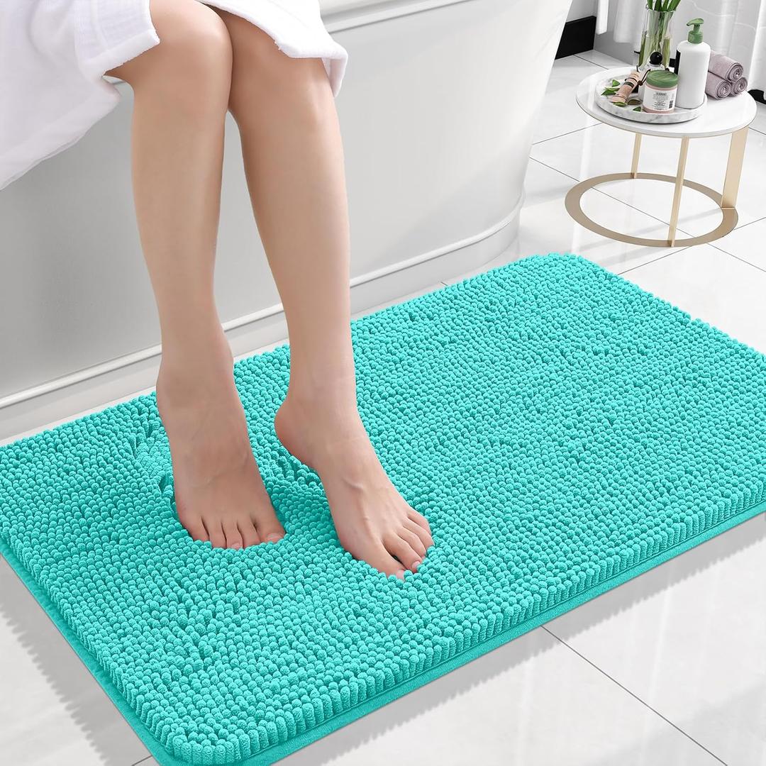 OLANLY Small Bathroom Rugs 24x16, Extra Soft Absorbent Chenille Bath Rugs, Rubber Backing Quick Dry, Machine Washable Bath Mats for Bathroom Floor, Tub and Shower, Home Decor Accessories, Teal