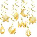 18 Pcs Eid Mubarak Banner, Ramadan Kareem Banner with Eid Mubarak Hanging Swirls Streamer Bunting, Ramadan Kareem Banner for Ramadan Decorations, Muslim Eid Mubarak Festival Garland Banner