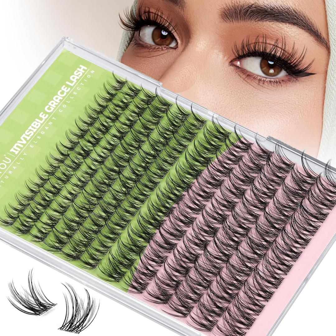 KEYYOU Fairy Angel Lash Clusters Manga Lash Extension D Curl 144Pcs Eyelash Extension Wispy Natural Invisible Band Lash with Waterproof DIY Lash Extension at Home(Angel-D-8-18MIX)