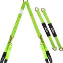 V-Bridle Strap 2" x 4' w/Snap Hooks w/Cordura Sleeve and 2 Pack 2"x 36" Axle Straps, D Ring Middle, for Car Hauler, Rollback, Flat Bed, Tow Truck, Wreck & Recovery (Green)