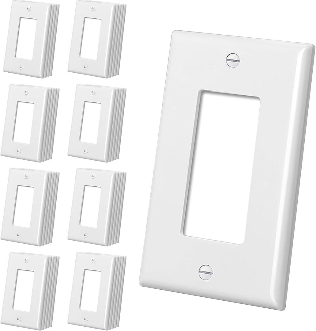 CML Mid-Size Decorator Wall Plates, 40 Pack Electrical Outlet Receptacle Covers, 1-Gang Switch Plates, Midway Size 3.18 x 5, Impact Resistant, Gloss Finish, White