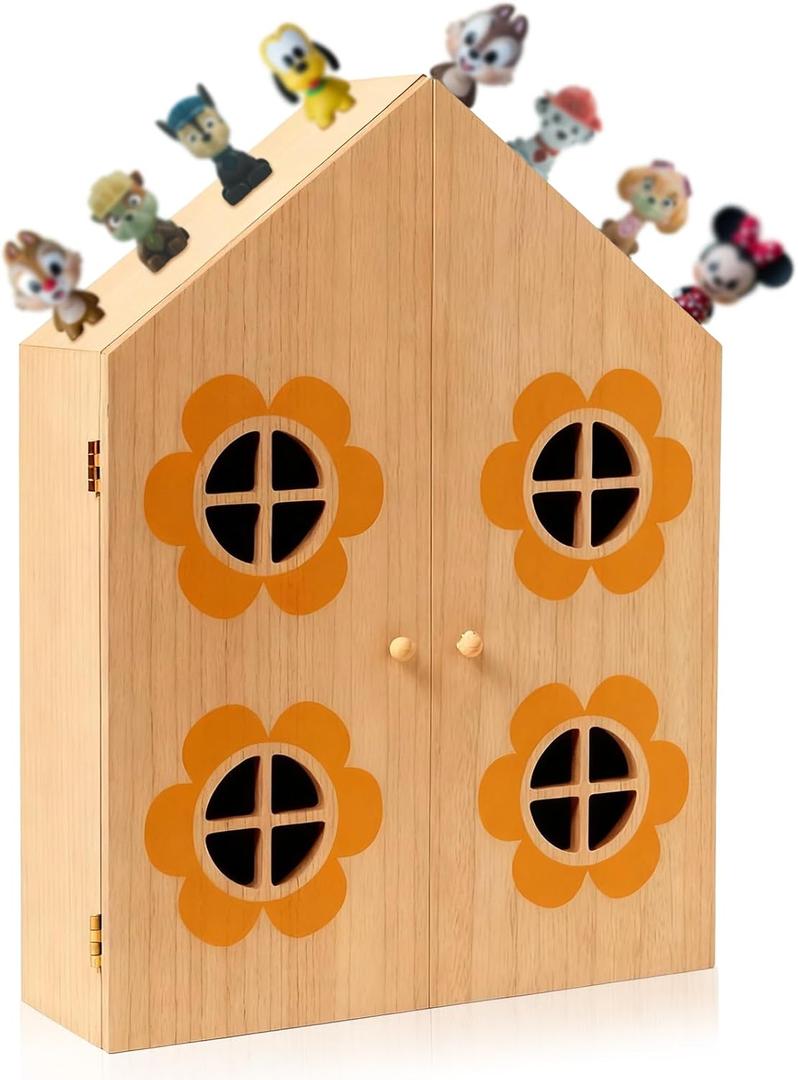 BrightRow Wooden House with Doors Compatible with Tonies Farmhouse House Wall Shelf Compatible with Tonies and Figures Storage for Room Decoration