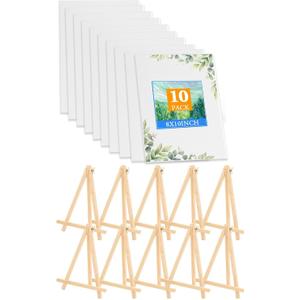 Canvas with Easel Miniature Painting Kit with Wooden Easel and Blank Canvas Boards 10pack, 10"×8"