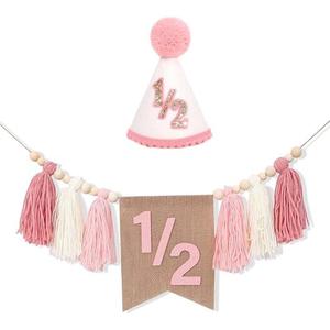 High Chair Banner 1/2 Birthday Pink Tassels Half Way To One Decorations 6 Months Hat Party Decorations High Chair Banner Happy Half Birthday Party Decorations Photo Props