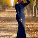 YMDUCH Women's Sexy Elegant Long Sleeve Off Shoulder Bodycon Long Evening Formal Dress (Blue, L)