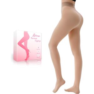 HONGTEYA Fleece Lined Tights Women Winter Thermal Leggings Pantyhose Fake Translucent Thick Warm Sheer Tights (Large, Opaque Skin)