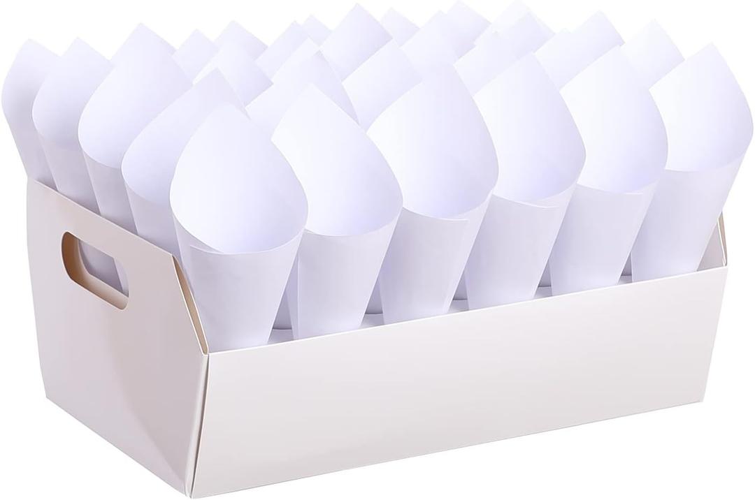 Party Confetti Cone Holder Box - Confetti for Gift Box Wedding, Stand Tray Box Total of 30 Holes for 30 Confetti Cone, and Include 32 Cone Papers (Blank- white paper, 1)