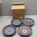 Glowworm Pasta Bowls Set of 4, 42 oz Ceramic Salad Bowls for Kitchen, 9.7 Inch Colorful Serving Bowls for Soup, Dinner, Fruit, Dishwasher & Microwave Safe, Bohemian