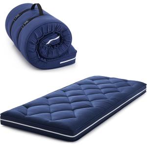 Jamdok 4Inch Floor Mattress,3 Layer Structure Cot Mattress Topper,Gel Memory Foam Futon Mattress,Removable Thickened Cover,Portable Roll Up Sleep Pad (Blue, 72X24)