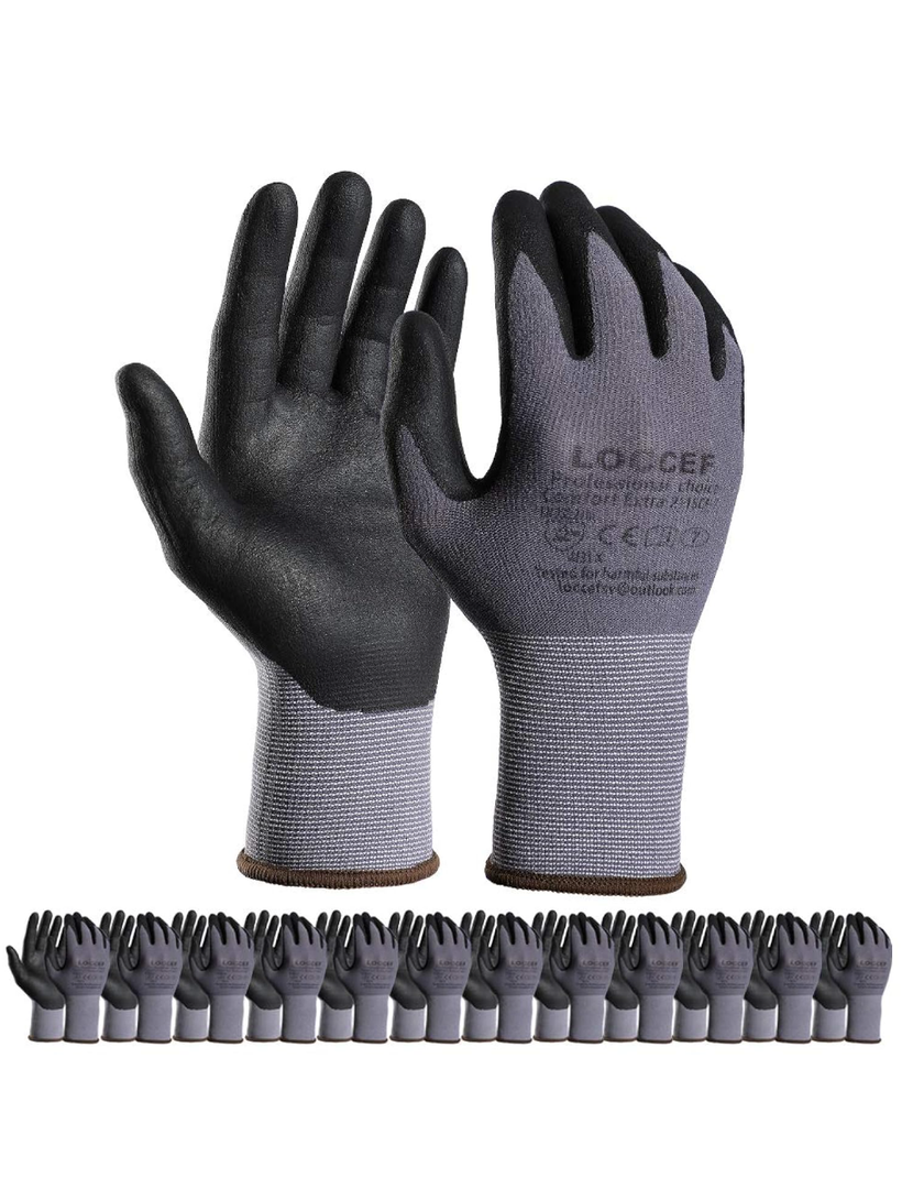 Safety Work Gloves MicroFoam Nitrile Coated-12 Pairs,Seamless Knit Nylon Gloves,Home Improvement,Micro-Foam Gloves Size M