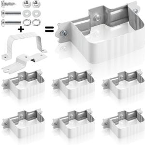 Hicarer 6 Sets Gutter Downspout Straps 2x3 and Downspout Wall Bracket, Gutter Straps Extension Adapter White Aluminum Alloy Brackets Holder Attach Exterior Wall