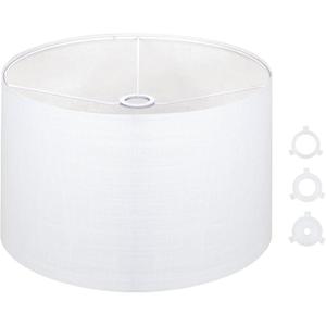 Large Drum Lamp Shades 16" Top X 16" Bottom X 10" High, Seaside village Medium Lampshades White Lampshades Natural Linen Hand Crafted, Easy Assembly RequiredLnclude E26-E14-11mm Adapter Ring