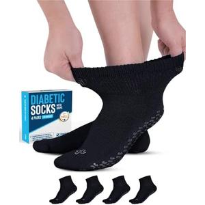 Doctor's Select Diabetic Ankle Socks with Grippers for Men and Women - 4 Pair 1/4 Length Neuropathy Socks for Women 
9-12