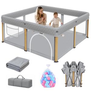 TOREVSIOR Baby Playpen, 50 x 50 inches, Portable Play Yard with Carry Bag Foldable Design, Gray