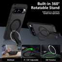 TIANNIUKE for Google Pixel 10 Pro XL Case 360Rotatable Magnetic Ring Holder Stand with Silicone Strap, Fit for MagSafe Mil-Grade Shockproof Translucent Matte Phone Case - Black