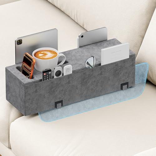Sofa Armrest Couch Caddy with Cup Holder, Removable Couch Armrest Table Pillow Caddy Drink Holder Tray Insert Between Cushions, Sofa Accessory Storage for Remote,Glasses, Phone, iPad and Magazines