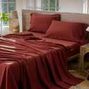 MooMee Bedding Sheet Set 100% Washed Cotton Linen Like Textured Breathable Durable Soft Comfy (Solid Fired Brick Red, Queen)
