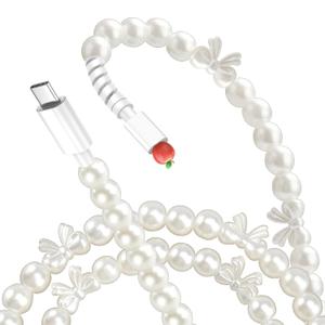 USB C for iPhone Charger Cord [MFi Certified] 60W Beaded Type C Charger Fast Charging Cable for iPhone 14 13 12 11 Plus Pro Max Cute Bowknots Pearl Phone Charging Cord USB C iPhone Cable 3.3FT
