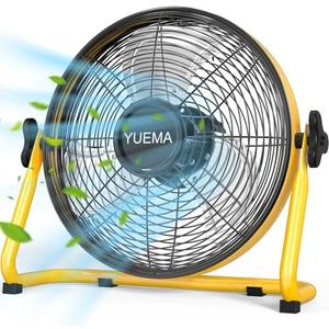 YUEMA Battery Operated Powered 14 Inch Floor Fan High Velocity Rechargeable Fan Cordless Metal Blade Portable Fan for Camping Travel Patio Tent Indoor Outdoor 360 Degree Manual Tilt 12 Speed