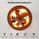 20" Flush Mount Caged Ceiling Fan with Light, Farmhouse Low Profile Ceiling Fan with Remote, Wooden Fandelier 6 Speed Quiet DC Motor, Reversible Chandelier Ceiling Fan for Bedroom Kitchen Living Room