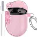 OTOPO Lock Case for Google Pixel Bud A-Series (2021) / Pixel Buds 2 Clear Case (2020) with Cleaner Kit, Soft TPU Transparent Protective Cover with Carabiner, Pink