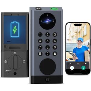 eLinkSmart Smart Door Lock with Camera Deadbolt with Video Doorbell PIR Motion Detection Front Door Lock with Fingerprint Keypad Code Long-Lasting Battery Built-in Wi-Fi No hub Required No Drilling