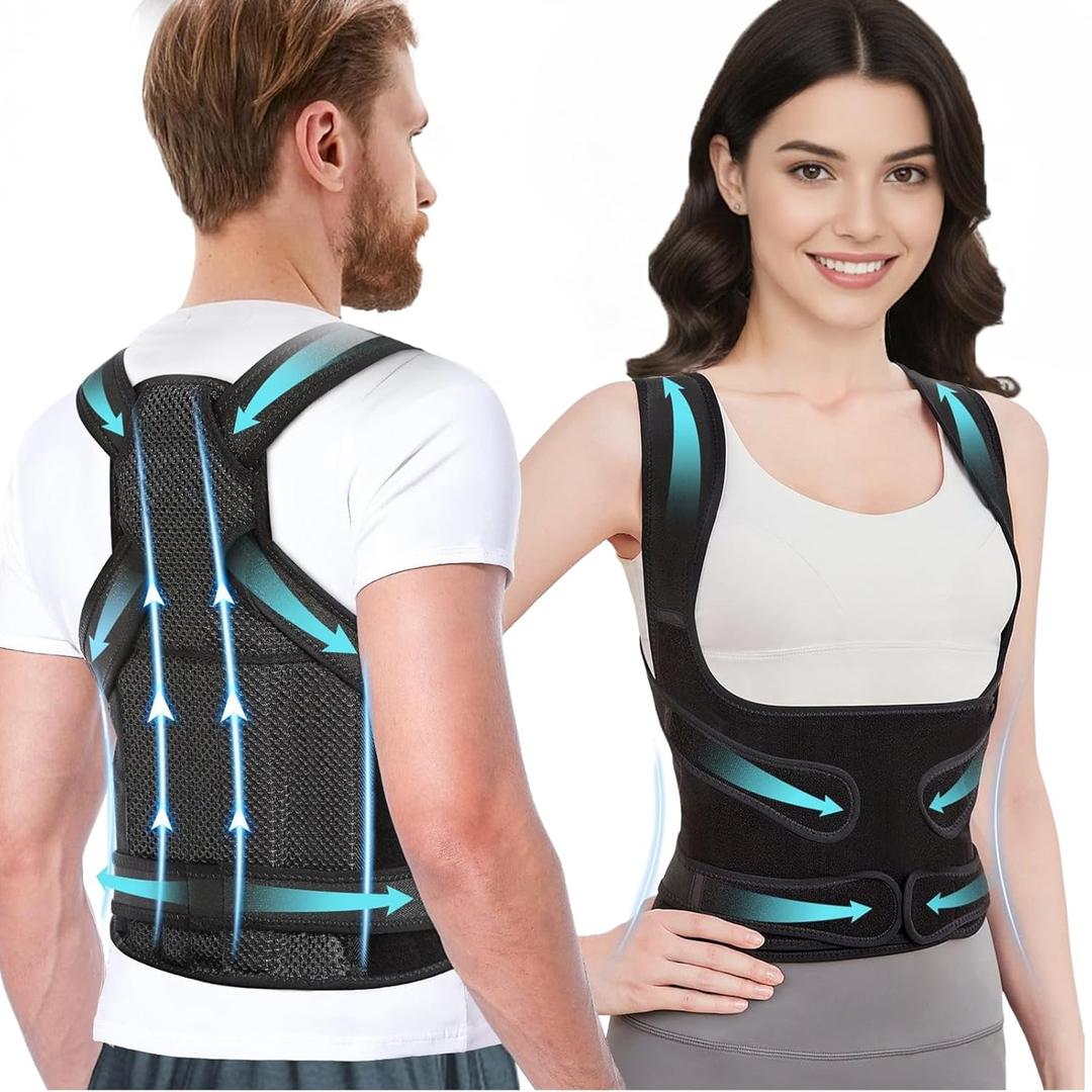 Posture Corrector for Women & Men  Adjustable Back Brace with Full Back Support, Shoulder Straightener for Spine Alignment, Scoliosis, Hunchback & Back Pain Relief (Black, Medium)