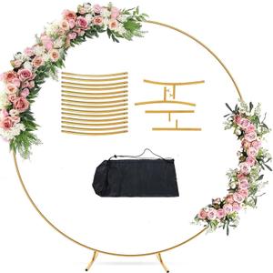 6.6FT Balloon Arch Stand Metal Round Backdrop Stand Circle Balloon Arch Frame Wedding Arches with Storage Bag for Ceremony Birthday Party Baby Shower Decoration (Gold)