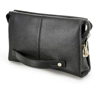 Contacts Code Lock Clutch Bag for Men Full Grain Leather Anti Theft Clutch Wallet Travel Purse with Handle Phone Card Holder Large Business Handbag (Black)