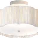 13.4" Rattan Flush Mount Ceiling Light Fixtures,3-Light Boho Nursery Light Fixtures Ceiling Mount for Bedroom,Mini Rattan Chandelier,White Small Chandelier Lighting for Dining Room Hallway