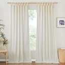 NICETOWN Thick Linen Curtains 96 inches Long for Bedroom, Adjustable Tie Top Off White Curtains & Drapes Privacy with Light Filtering for Girl Room/Living Room, W52 x L96, 2 Panels