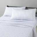 Amazon Basics Lightweight Microfiber 4-Piece Bed Sheet Set, King, Aqua, Printed (Aqua Squre Grid)