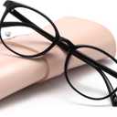 miyya Blue Light Blocking Glasses Women, Fashion Round Transparent Anti Blue Light Glasses with Anti Eyestrain & UV Glare (Shiny Black)