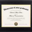 Upsimples 11x14 Diploma Frame Certificate Degree Document Frame with High Definition Glass, 8.5 x 11 with mat for Wall and Tabletop, Black & Gold Double Mat, 1 Pack