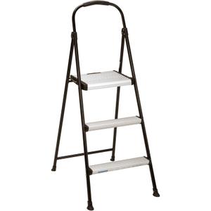 COSCO Lightweight Three-Step Folding Step Stool for Home Use - Large Platform, One-Hand Release, Non-Marring Leg Tips, Aluminum and Steel Frame