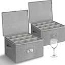Punemi Wine Glass Storage Box, Glassware Storage Containers w/Hard Shell Side Bottom Support & Padded Dividers, Stackable Stemware Storage Case for 24 China Crystal Glasses Drinkware, Moving Supplies